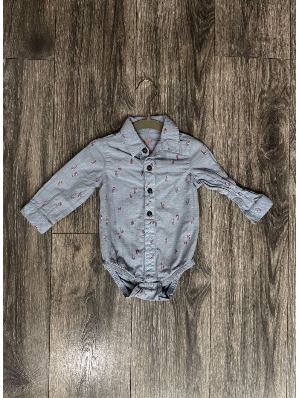 Cat & Jack Baby Boys' Candy Cane Print Button-Up Bodysuit Shirt | 6-9 Mo.